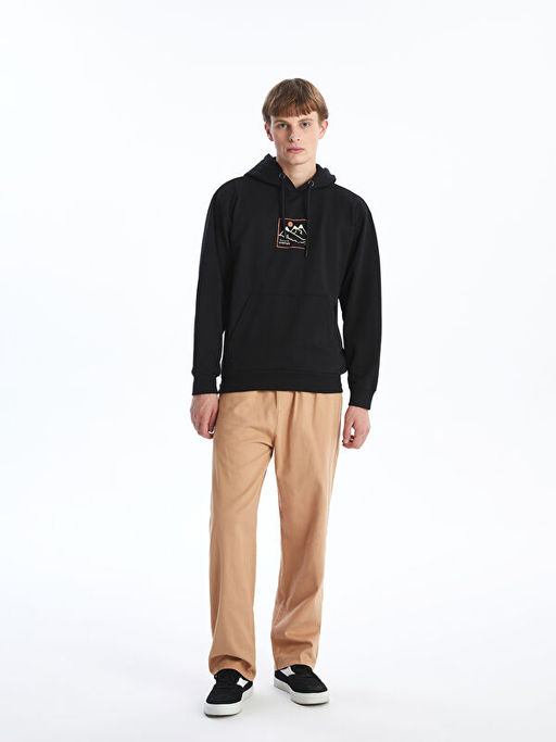 Uzun Kollu Bask?l? Erkek Hoodie