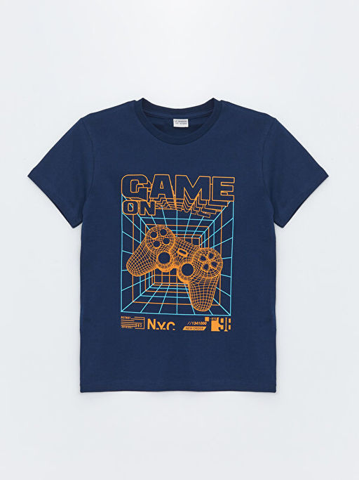 Bisiklet Yaka Bask?l? K?sa Kollu Erkek ?ocuk Ti??rt