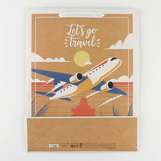 Пакет крафтовый вертикальный Let's go travel, L 31 х 40 х 11.5 см - Дарите счастье фото 4