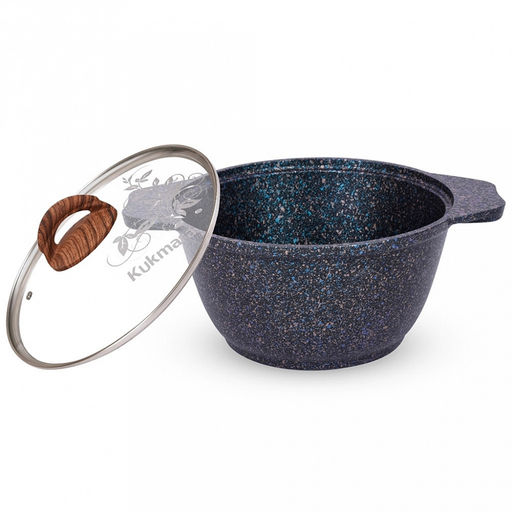 Кастрюля с антипригарным покрытием 1л, д18см "Granit Ultra", h9см, стеклянная жаропрочная крышка, ручка из термостойкого пластика, голубой гранит (Россия) - можно использовать металлические кухонные принадлежности