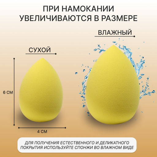 Спонж для макияжа в футляре «Капля», 6×4 см, увеличивается при намокании, МИКС