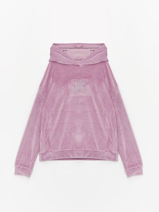 Kap??onlu Uzun Kollu K?z ?ocuk Kadife Sweatshirt ve Pantolon - Waikiki фото 2