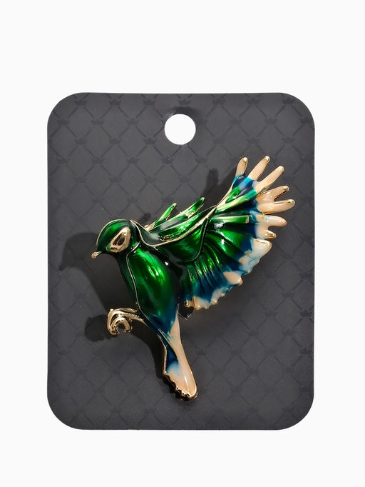 Брошь "Птичка" экзотическая, цвет зелёно-голубой в золоте