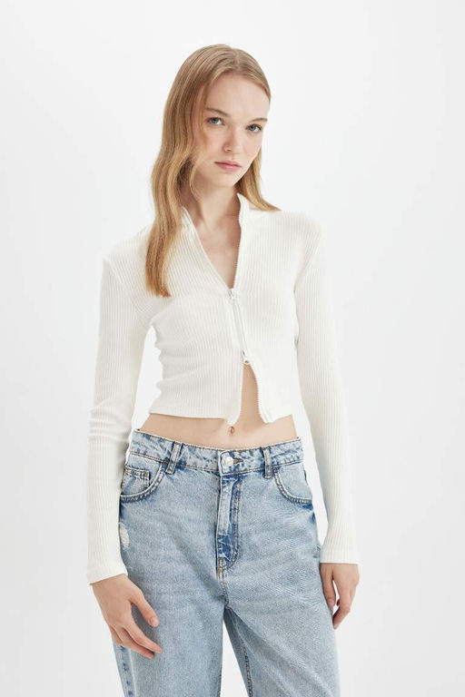 Кардиган в рубчик с приталенным воротником-стойкой и камзолом - Defacto фото 4