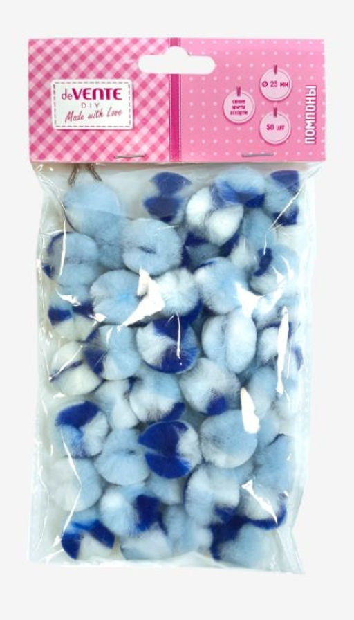 Набор помпонов для творчества "DIY" 25 мм, 50 шт, в пластиковом пакете с блистерным подвесом, синие цвета ассорти