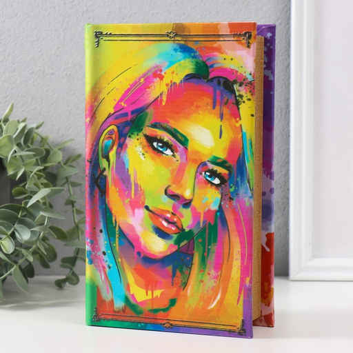 Шкатулка книга - сейф Портрет девушки. Пятна краски, дерево, искусственная кожа, тиснение, 21?13?5 см