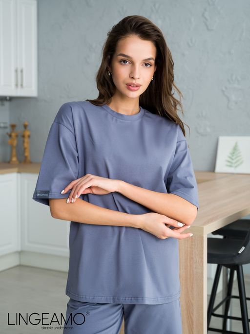 Трикотажная женская футболка оверсайз LINGEAMO серая ВФ-14 (84) фото 2