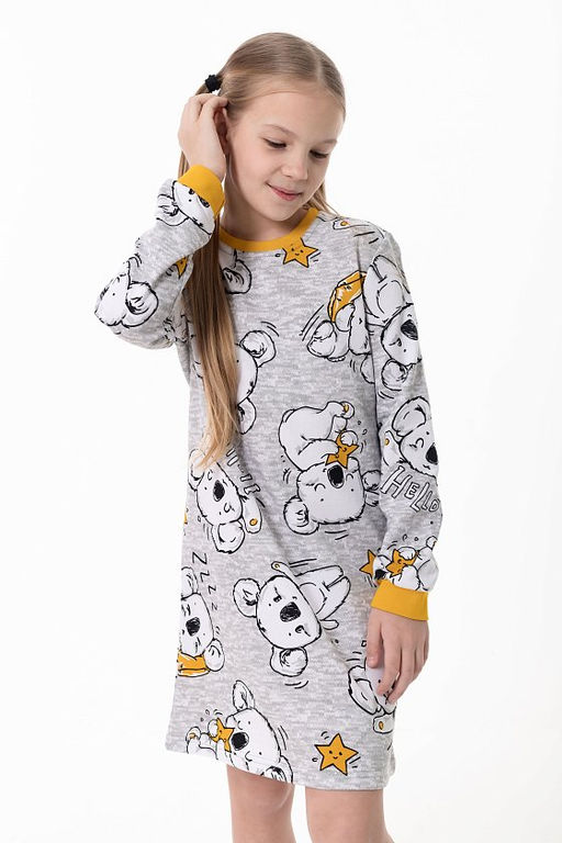 Сорочка с длинным рукавом начес М225110сж серый/желтый