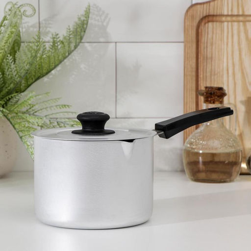 Цена за 2 шт. Ковш, 1 л, карбоновая ручка, с крышкой, штампованный алюминий, серебристый