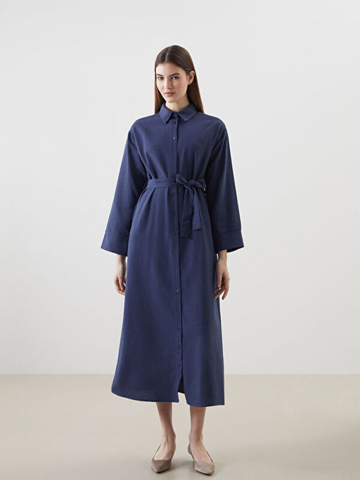 Keten Kar???ml? Kad?n G?mlek Elbise