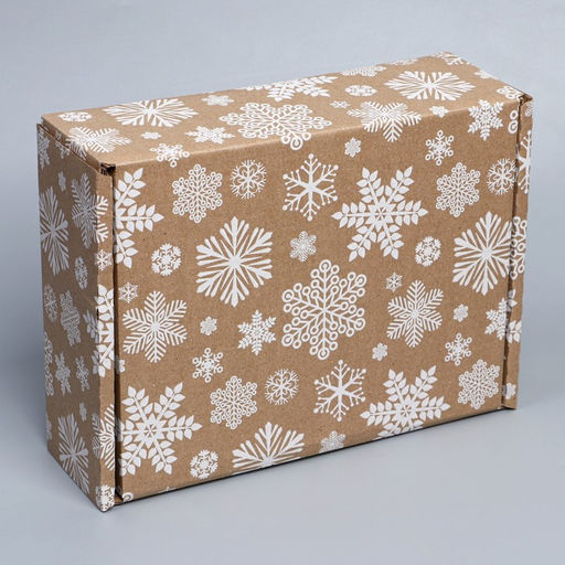 Цена за 2 шт. Коробка новогодняя складная «Снежинки», бурый, 27×21×9 см, Новый год