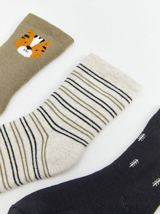 Bask?l? Erkek Bebek Soket ?orap 3l?