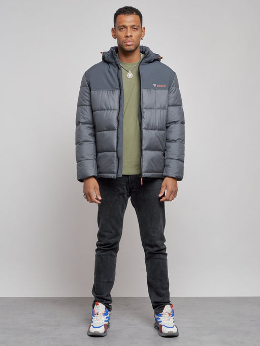 Куртка мужская зимняя с капюшоном спортивная великан серого цвета 8377Sr - Wonderrman фото 2