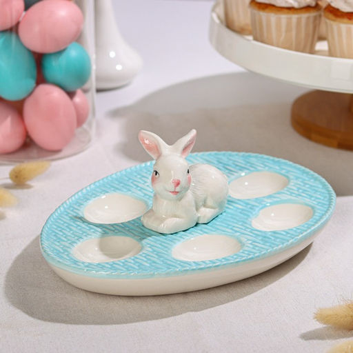 Подставка для яиц Доляна «Зайка», 25×18×9 см, доломит, голубая