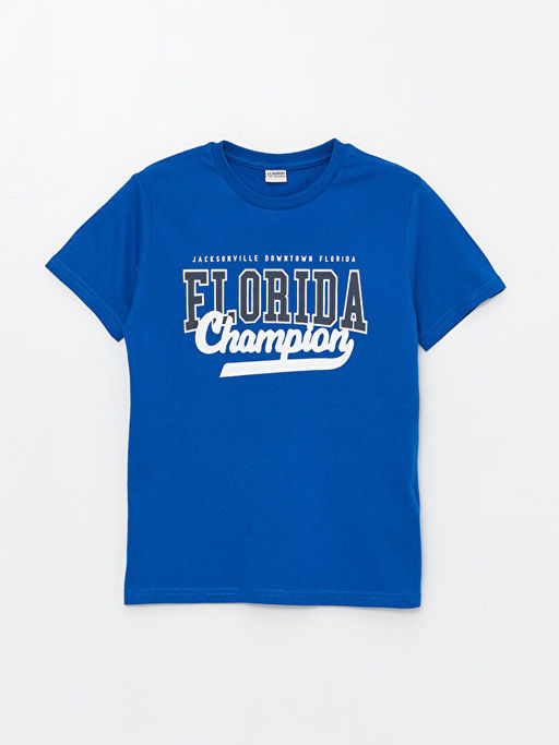 Bisiklet Yaka Bask?l? K?sa Kollu Erkek ?ocuk Ti??rt