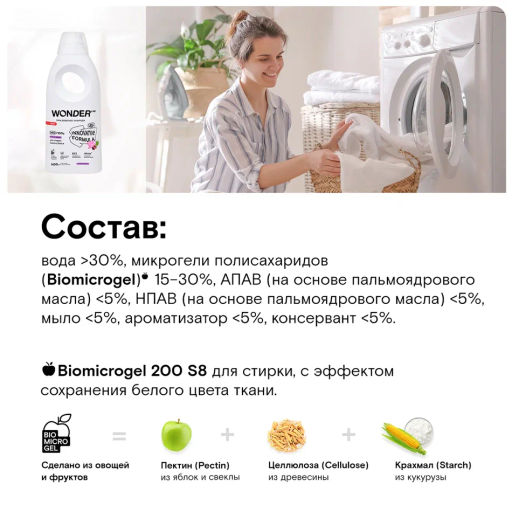 Гель для стирки белого белья, Лотос и вишня WONDER lab, 1400 мл