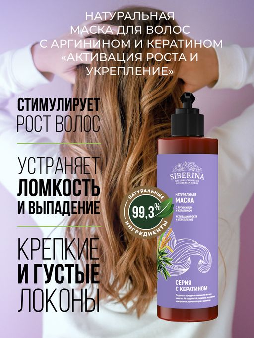 Маска для волос с аргинином и кератином Активация роста и укрепление - Siberina фото 6
