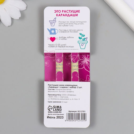 Набор для выращивания, карандаши подарочные «Лаванда + Сирень», mini, простые чернографитные, 2 шт.