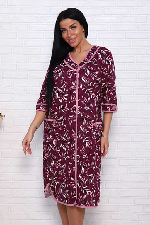 Халат женский на пуговицах с карманами, бордо (958-1) - Плиона фото 12