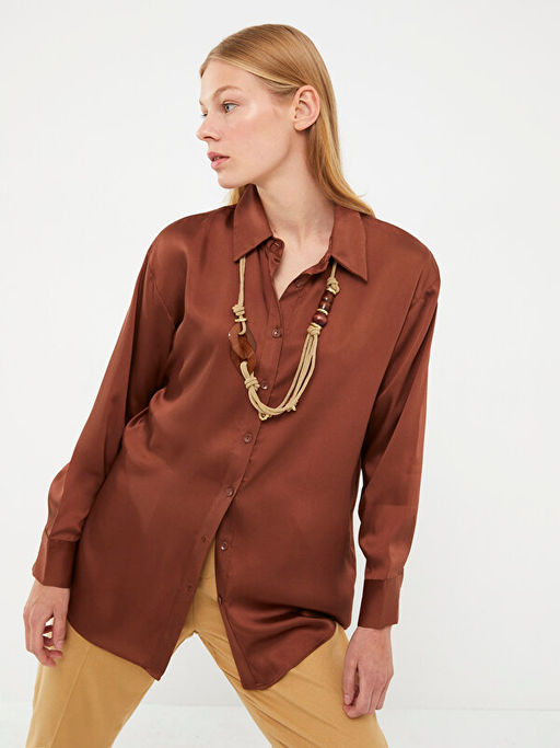 ?nden D??me Kapamal? D?z Uzun Kollu Saten Kad?n G?mlek