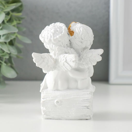 Фигурка полистоун «Белоснежные ангелочки на брёвнышке - сердце и ключик», 7.5×7×10.5 см