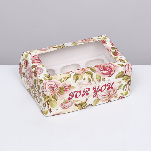 Цена за 2 шт. Коробка для 6 капкейков с окном, For you, 25?17?10 см