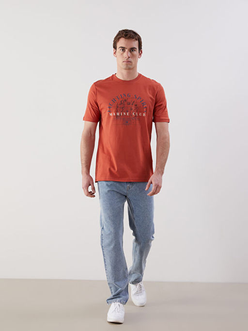 Bisiklet Yaka K?sa Kollu Bask?l? Penye Erkek Ti??rt