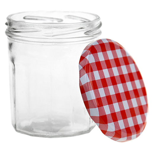 Банка стеклянная с винтовой крышкой "Грани" 0,3л, h9,5см, цветная, металлическая крышка, диаметр горла - 6,8см, диаметр основания - 6,7см (Китай)