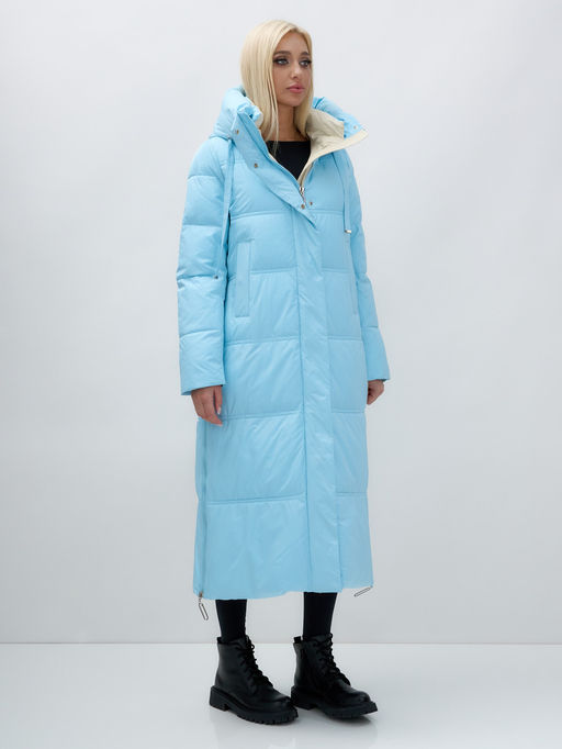Пальто утепленное стеганное зимнее с капюшоном женское голубого цвета 9625Gl - Mtforce фото 4
