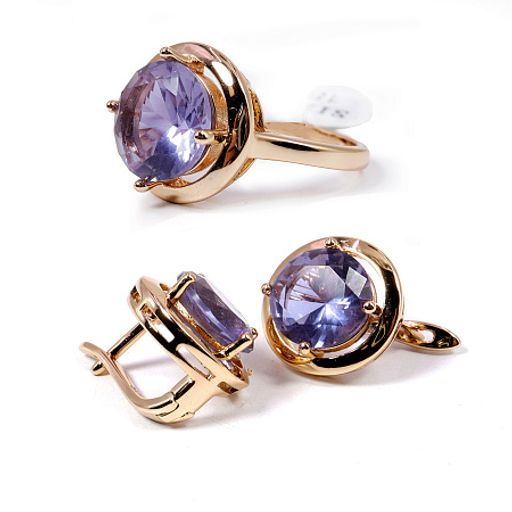 Комплект ювелирной бижутерии German Gold кольцо и серьги с Аметрином - Сандаловый дом фото 4