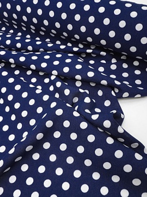 Штапель Белый горох (11мм) цв.чернильно-синий, ш.1.45м, вискоза-100%, 95гр/м.кв - Купава фото 8