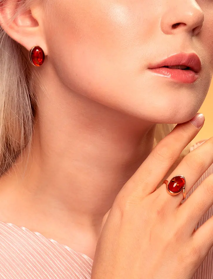 Серьги из серебра с позолотой, украшенные коньячным янтарём Сюита, 810110448 - Амберхолл фото 5