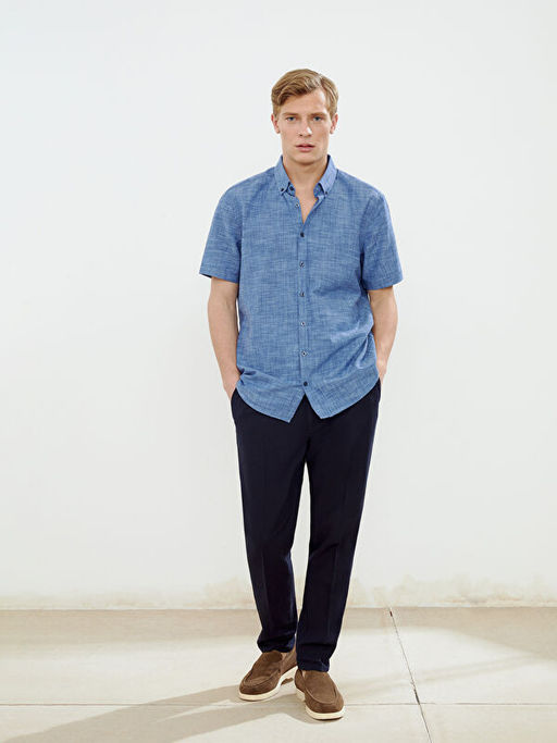 Regular Fit Keten Kar???ml? Erkek G?mlek