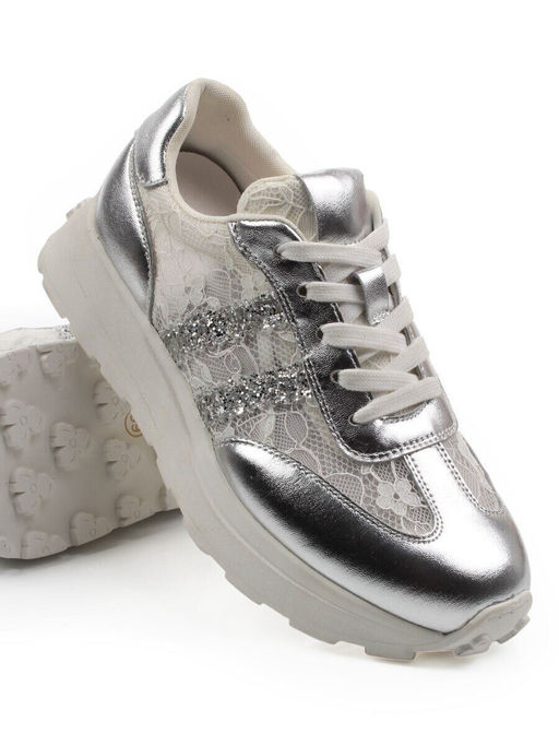 03-A143-3A GREY/SILVER Кроссовки летние женские (натуральная кожа, текстиль)