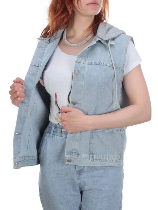 803 BLUE/BLACK Джинсовый жилет женский (100% хлопок) - Фабричный китай фото 20