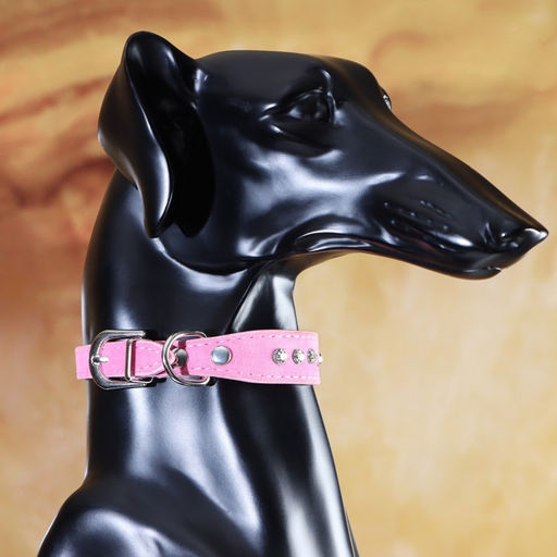 Ошейник Бархат и стразы, 31 х 1,3/2 см, ОШ 22-28 см, розовый - Пижон фото 5