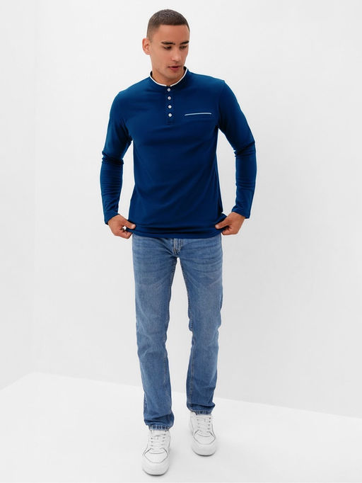 Футболка с длинным рукавом мужская MINAKU синяя, р-р 46