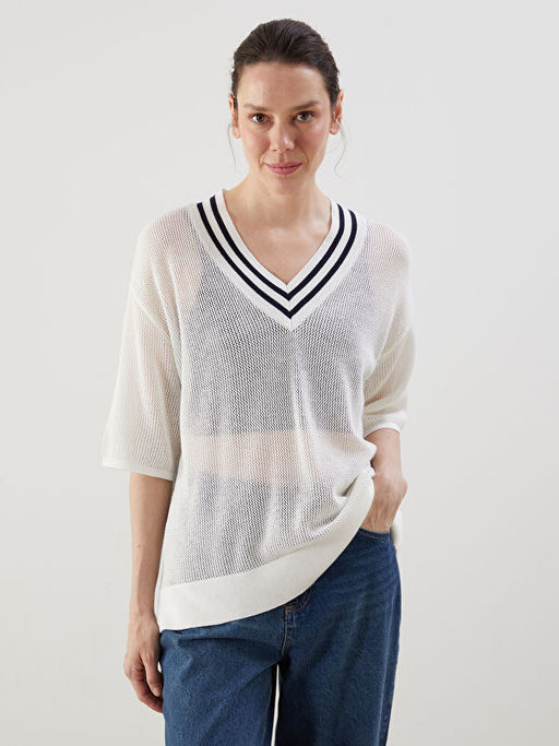 V Yaka Ajurlu Kad?n Triko Kazak