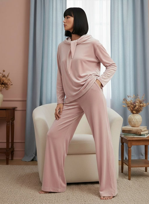 Костюм из велюра со съемным капюшоном и резинкой в комплекте OD-1009-1 розовый
