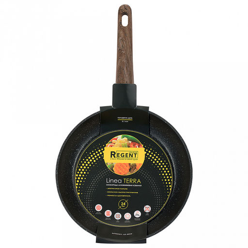 Сковорода с двухслойным антипригарным покрытием Terra д24см, h4,8см, s2,6мм, дно s3,1мм, индукционное дно д17,5см, кованный алюминий, бакелитовая ручка с покрытием soft-touch, имитирующим текстуру дерева, Regent (Китай) Подходит для всех видов - Домашняя мода фото 5