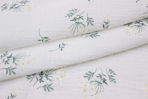 Муслин двухслойный с эф.жатости Веточки ромашки на белом, ВИД2, ш.1.4м, хлопок-100%, 120гр/м.кв - Купава фото 5