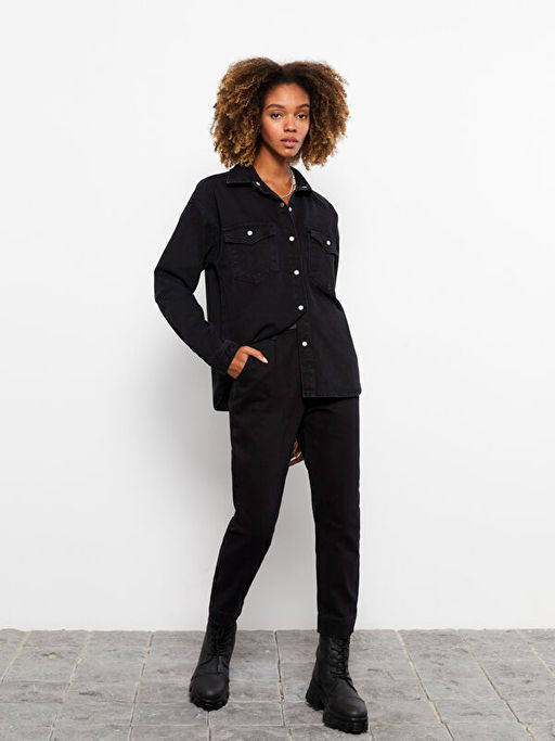 Y?ksek Bel Mom Fit Kad?n Jean Pantolon