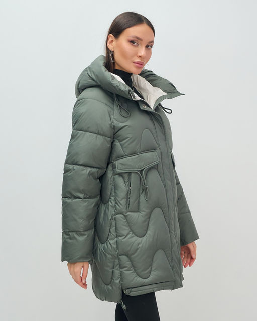 Куртка зимняя женская с капюшоном модная цвета хаки 7653Kh - Visdeer фото 9