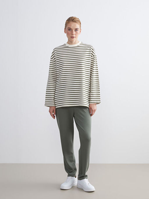 Bisiklet Yaka ?izgili Kad?n Sweatshirt Tunik