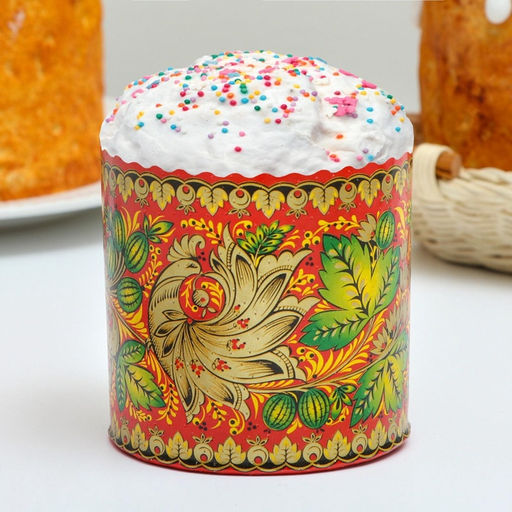 Цена за 2000 шт. Форма для выпечки кулича и кекса бумажная Деко-про «Хохлома», одноразовая, 9×9 см, МИКС
