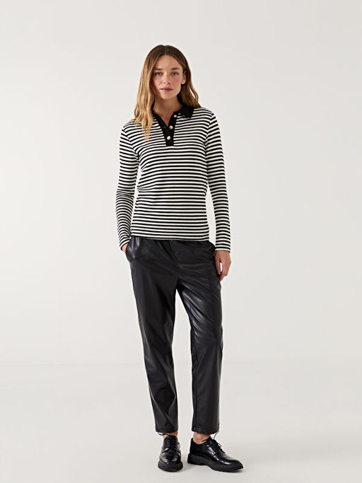 Beli Lastikli Havu? Kesim Deri G?r?n?ml? Kad?n Pantolon