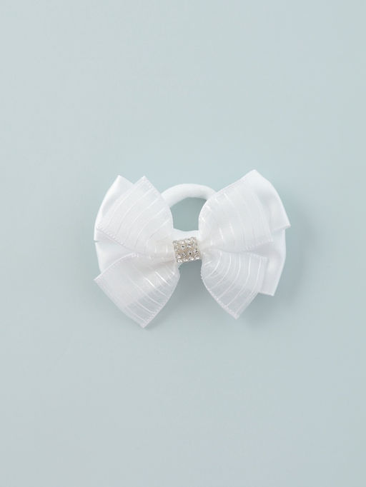 Цена за 6 шт. Бант для волос на резинке «Школьница», полосы стразы, 6.5 см, белый