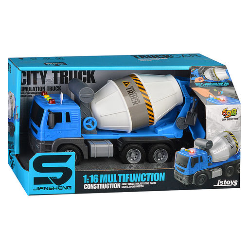 Машина "Бетономешалка" 1:16 (свет, звук) в коробке (цвет синий)