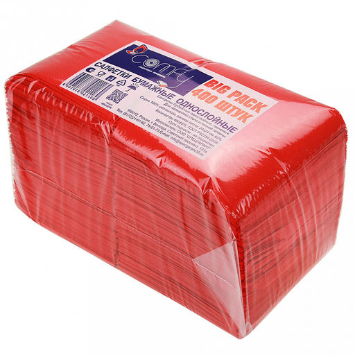 Салфетки бумажные "БигПак" 24х24см, 400шт в упаковке, целлюлоза 100%, интенсив, красный, ГОСТ Р 52354-2005, Comfy (Россия)