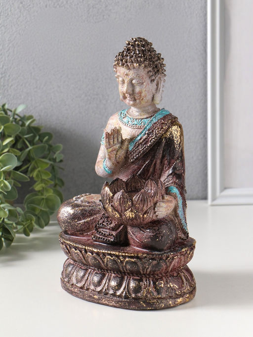 Сувенир полистоун подсвечник "Будда с лотосом" с золотой патиной 10х14,5х25 см